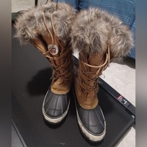 Brown and Black Fur-Lined Winter Boots